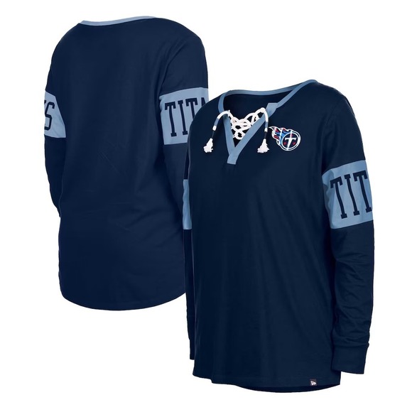 NFL Team Apparel Tops - New Tennessee Titans NFL Team Apparel Lace Up Long Sleeve Shirt Navy Blue 2XL